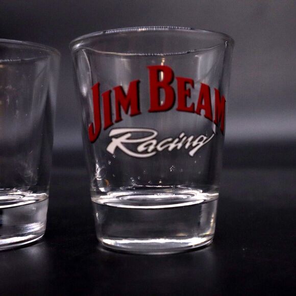 Jim Beam Racing Shot Glasses Commemorative NASCAR Collectible Set of 2 - Picture 3 of 5